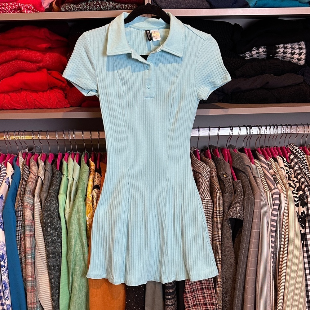 Divided by H&M turquoise short sleeve ribbed mini dress size XS